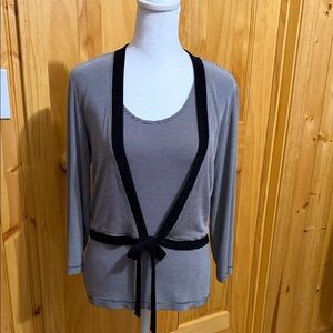 Chico's Travelers Black & White Striped Twin Cardigan Set, Size 0/S/4